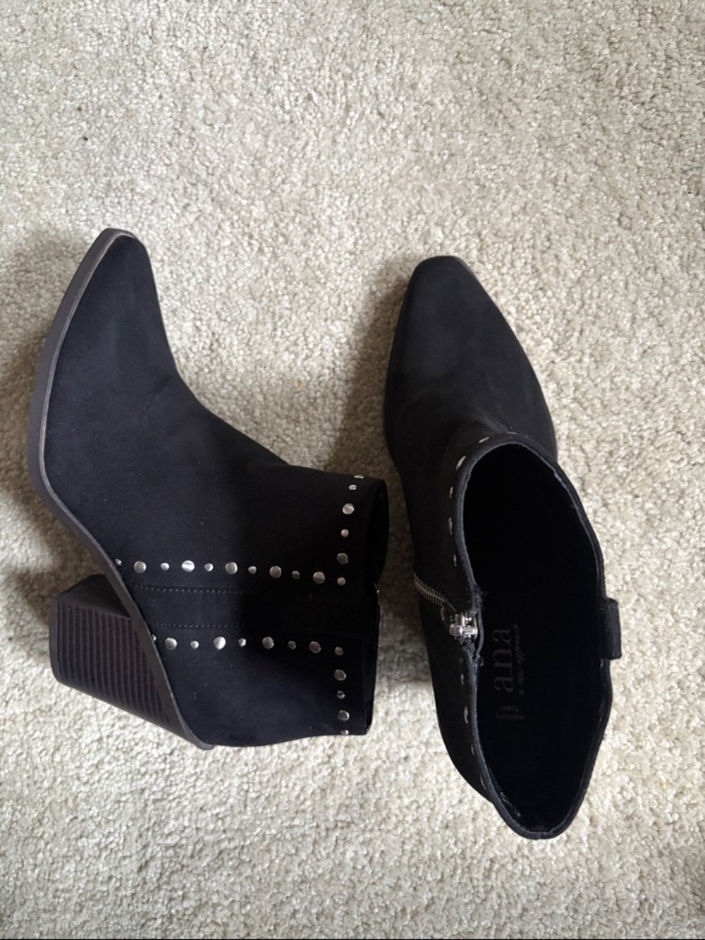 a.n.a “Darlin” Black Studded Faux Suede Ankle Booties-Size 9.5